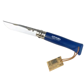 Opinel No8. Colorama kés, inox, kék bőrtokkal