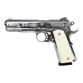 Kuzey 1911 gázpisztoly, 9mm PA., fényes króm, gyöngyfehér markolat