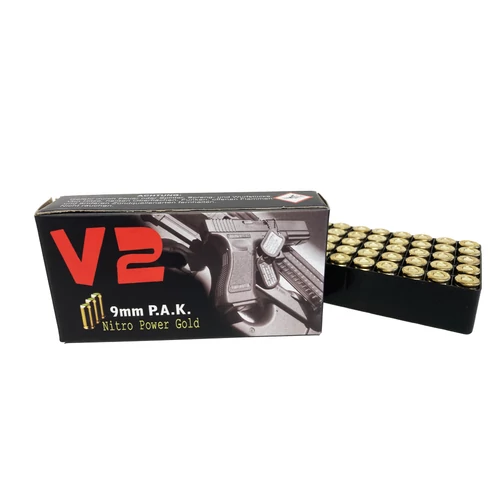 V-2 riasztópatron, 9mm PAK, acél hüvely, réz bevonat