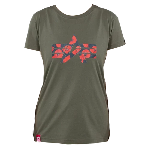 Alpha Industries Flock Flower Print T Wmn póló, dark olive, M